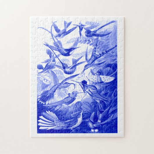 Ernst Haeckel Trochilidae Birds Monotone in Blue Legpuzzel (Verticaal)