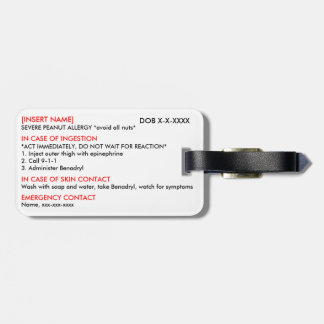 Ernstige Allergie-ID en ICE-Label Bagagelabel