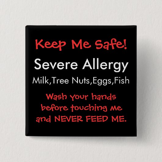 Ernstige allergie vierkante button 5,1 cm (Voorkant)