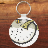 Ernstige Puffer Fish in zwart-wit Sleutelhanger (Voorkant)