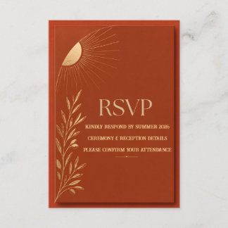 Erracotta Boho Zon Huwelijk RSVP Kaartje
