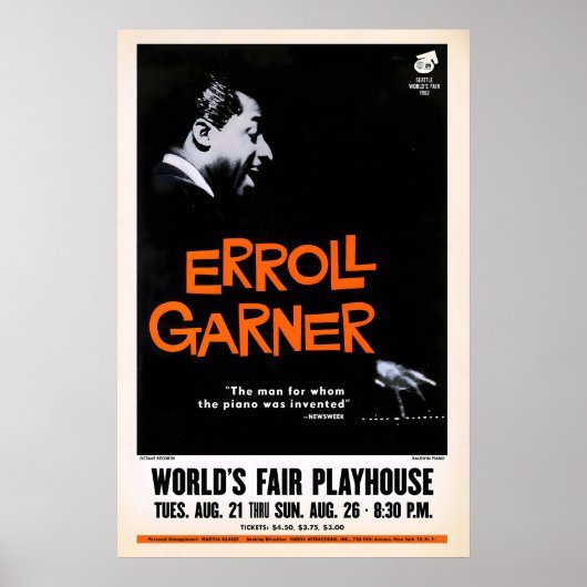 Erroll Garner jazzposter - One World Concert Poster (Voorkant)