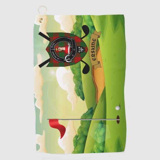 Erskine Clan Badge & Tartan Golf Handdoek (Voorkant)