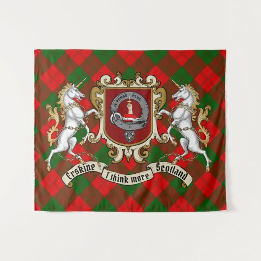 Erskine Clan Badge & Unicorns met Tartan Wandkleed (Voorkant (horizontaal))