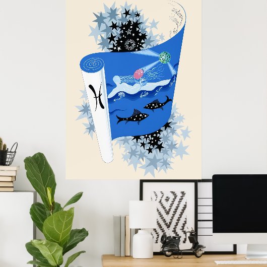 Erté - De dierenriem suite, Vissen Poster (Thuiskantoor)