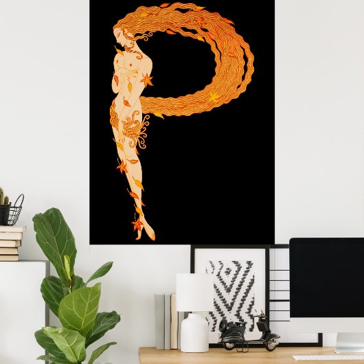 Erté - De letter P uit de Alphabet Suite, 1976 Poster (Thuiskantoor)