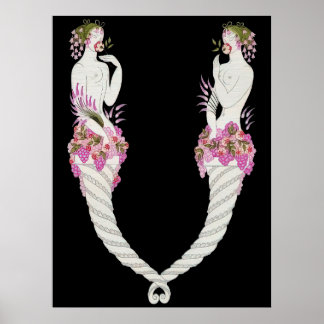Erté - De letter V van de Alphabet Suite, 1976 Poster
