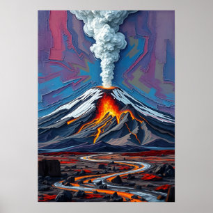 Eruptie in beweging - Vurige vulkaanlandschapskuns Poster