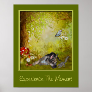 Ervaar Het Moment Inspirerende Spreuk Puppy Poster