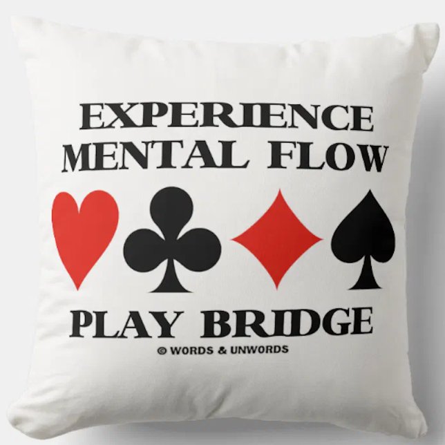 Ervaar Mental Flow Play Bridge Vier Kaart pakken Kussen (Throw pillow featuring the four card suits along with sound bridge advice!)