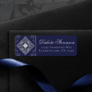 ervaring Adres Navy Blue Silver Jeweled Etiket