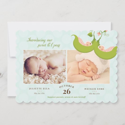 Erwten in een tweekleppige piek kaart (Voorkant)