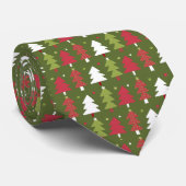 Erwtengroen met rode en witte kerstbomen stropdas (Opgerold)