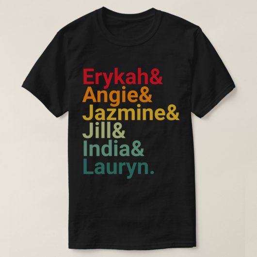 Erykah, Angie, Jazmine, India, Lauryn Sunset Retro T-shirt (Design voorkant)