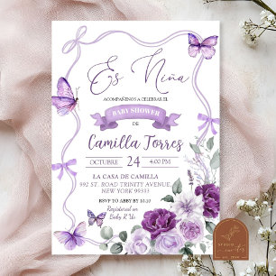 Es Nina Floral Lila Paarse strik Baby shower Kaart