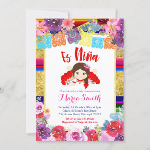 es niña Mexican Spain Girl Baby shower Kaart