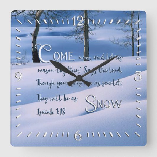 Ésaïe 1:18 Inspirationnel Carré Horloge murale (Recto)