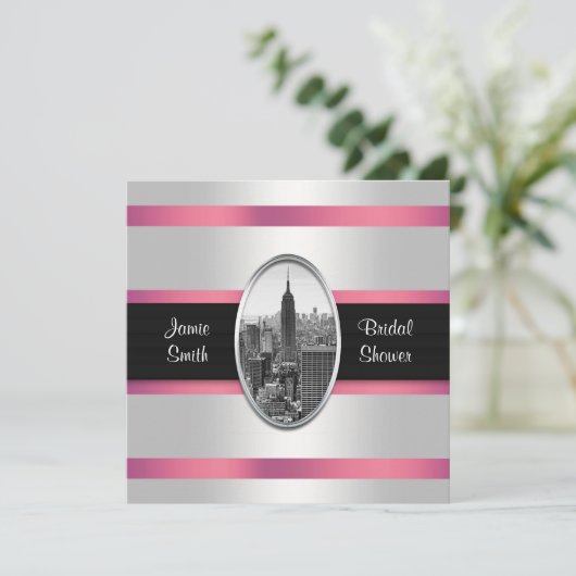 ESB Douche Uitnodigen Wit Roze Kaart (Staand voorkant)