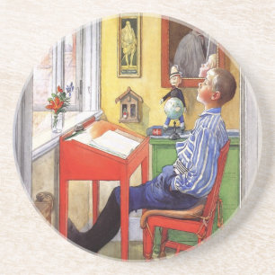Esbjorn doet zijn huiswerk van Carl Larsson Zandsteen Onderzetter