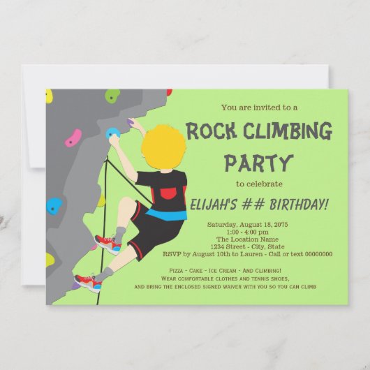 Escalade Rock Anniversaire Fête Boy Invitations (Devant)