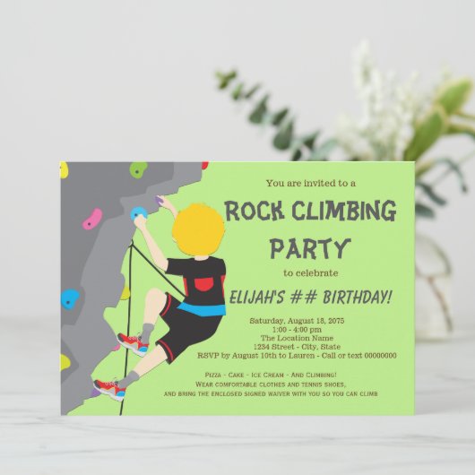 Escalade Rock Anniversaire Fête Boy Invitations (Debout devant)