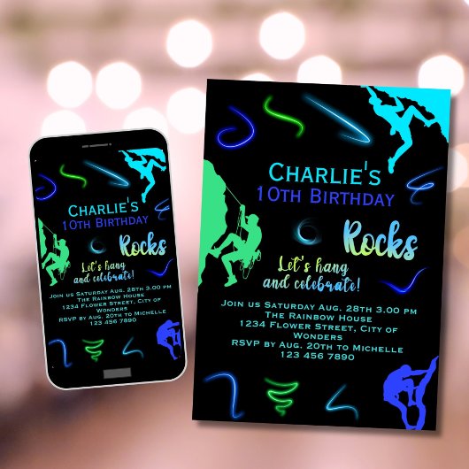 Escalade Rock Invitation Anniversaire Garçon Fête 