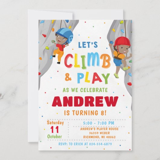 Escalade Rock personnelle Invitation fête d'annive (Devant)