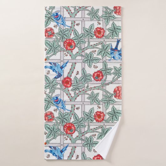 Escalade Rose et petit oiseau, William Morris (Serviette de bain)