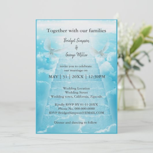 escalier du ciel moderne saint mariage invitation (Debout devant)