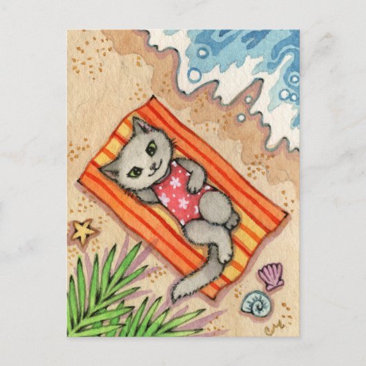 Escape - Cute Beach Cat Art Briefkaart (Voorkant)