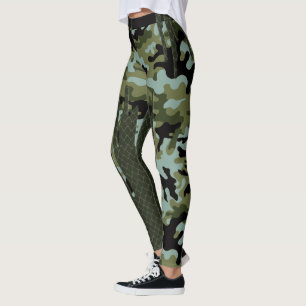Escape Forest Camo Blue Lake Grid Diamonds Leggings