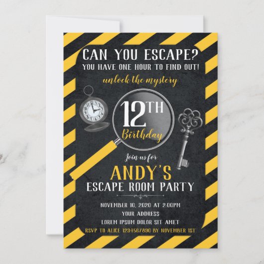 Escape Room Birthday Uitnodiging (Voorkant)