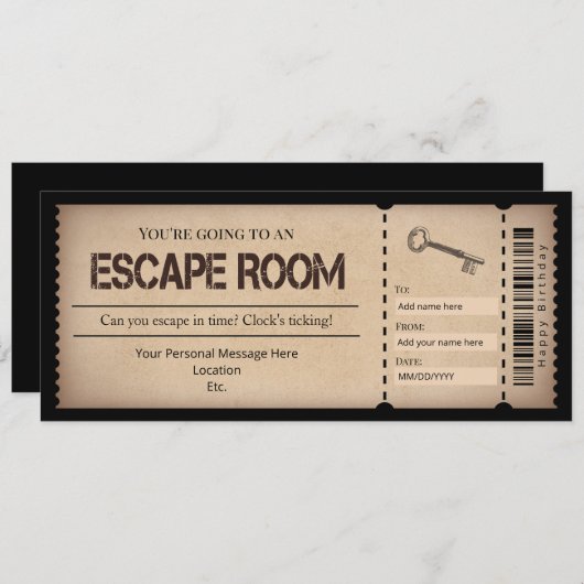 Escape Room Cadeaubon Sjabloon Kaart (Voorkant / Achterkant)