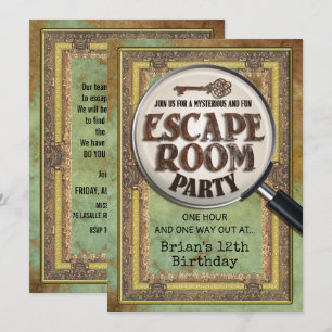 Escape Room Feest Voor- en Achterkant Uitnodiging