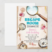 Escape room girl party invitation (Devant / Derrière)
