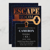 Escape Room Party Lock en Key Binary Code Zwart Kaart (Voorkant / Achterkant)