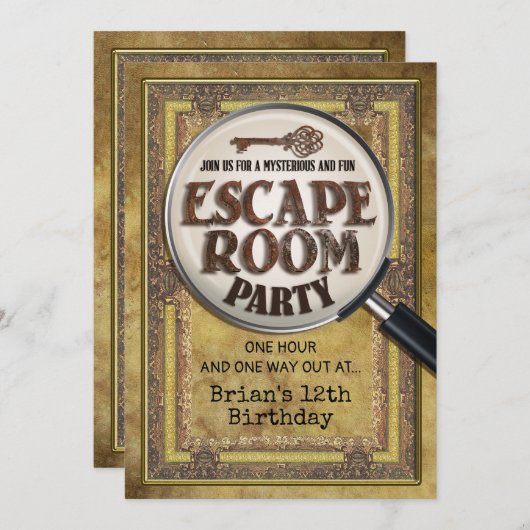 Escape Room Party Voor- en Achteruitnodiging Kaart (Voorkant / Achterkant)