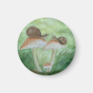 Escargots sur champignons, fond de sauge, aimant r