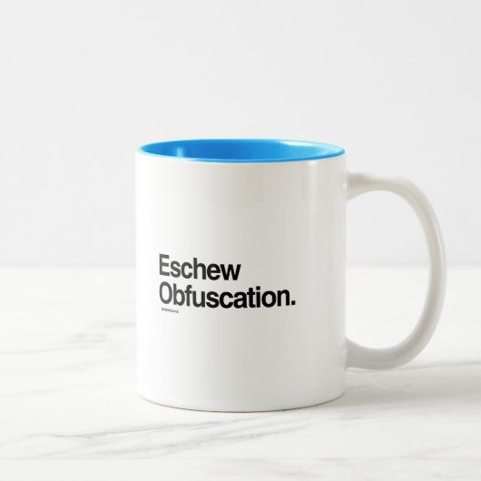 Eschew Obfuscation Tweekleurige Koffiemok (Rechts)