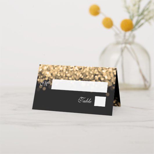 Escort Kaart Elegante Bruiloft Gouden Lichten (Voorkant)