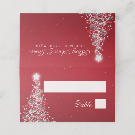 Escort Kaart Kerstbruiloft Zilver Rood (Buitenkant ongevouwen)