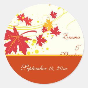 Esdoorn bladeren rood geel bruiloft Save the Date Ronde Sticker