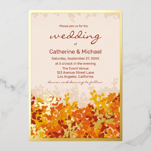esdoorn bladeren Sinaasappel & terracotta herfstbr Folie Uitnodiging (Voorkant)