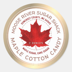 Esdoorn Cotton Candy Gouden Rand Rode Esdoornblad Ronde Sticker