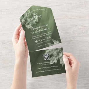 esdoorn laat accent op mos groene QR-code All In One Uitnodiging