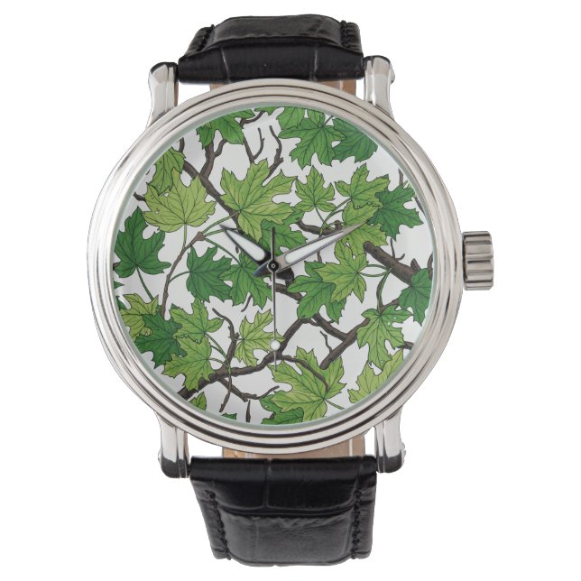 Esdoornbladeren op wit horloge (Voorkant)