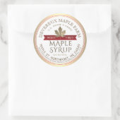 Esdoornsiroop hout gestookt rode banner gouden bla ronde sticker (Tas)