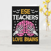 Ese Teacher Love Brains Funny Halloween School Kaart (Gele Bloem)