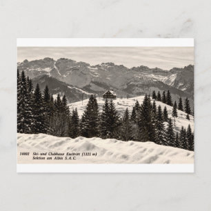 Eseltritt Vintage Alpen Ski Chalet in Sneeuw Briefkaart