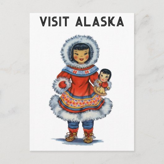  Eskimo bezoek Alaska Travel Briefkaart (Voorkant)